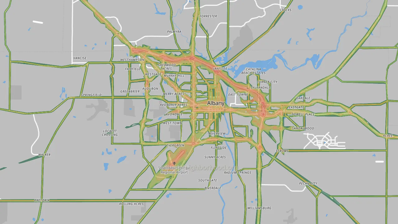 Dougherty County, GA Map of Noise Levels in Dougherty County
