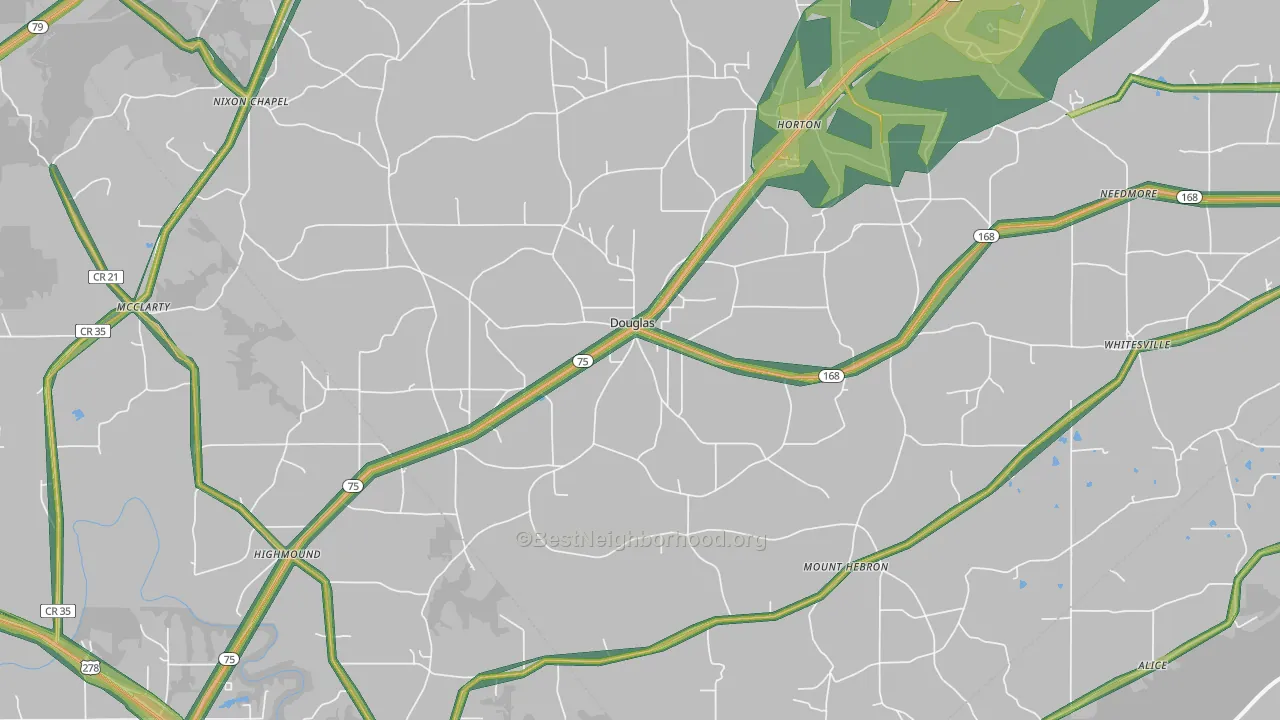 Douglas, AL Map of Noise Levels in Douglas