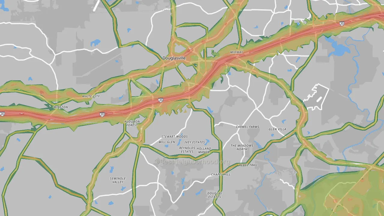Douglas County, GA Map of Noise Levels in Douglas County