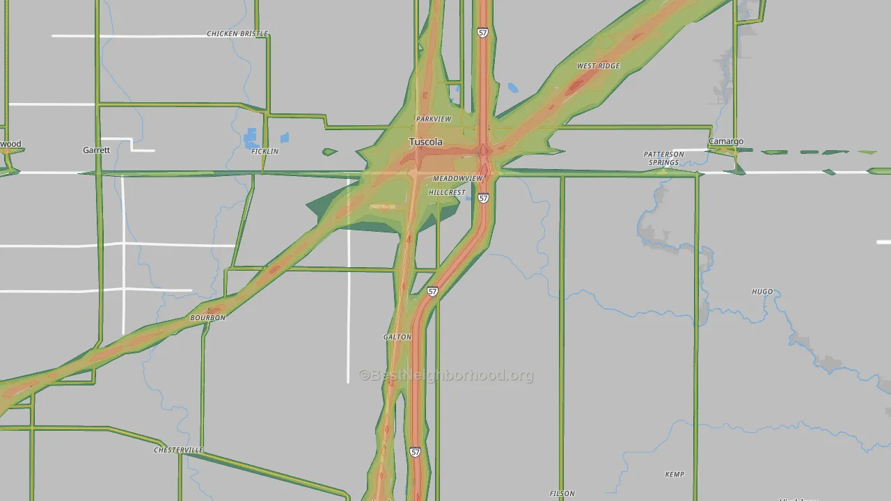 Douglas County, IL Map of Noise Levels in Douglas County