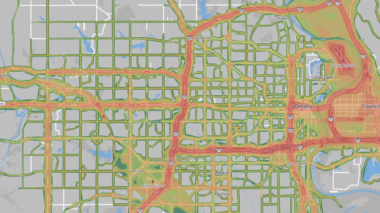 Douglas County, NE Map of Noise Levels in Douglas County