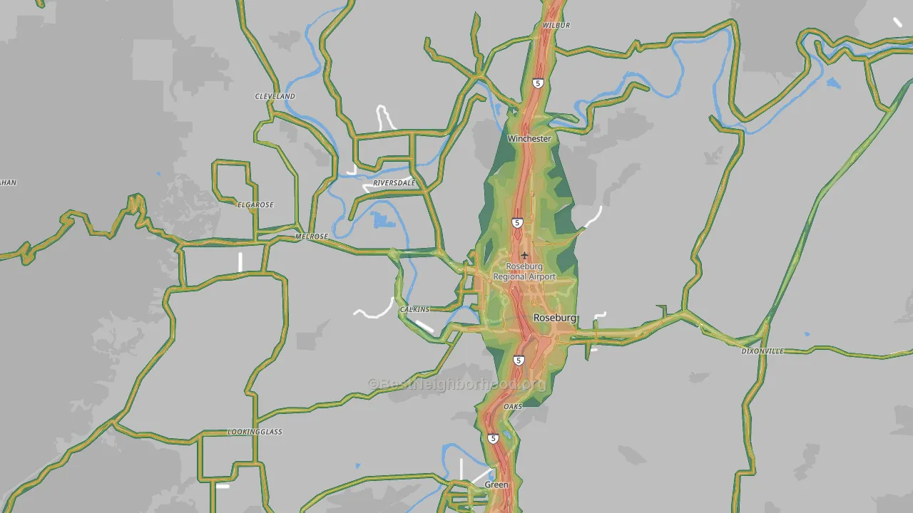 Douglas County, OR Map of Noise Levels in Douglas County