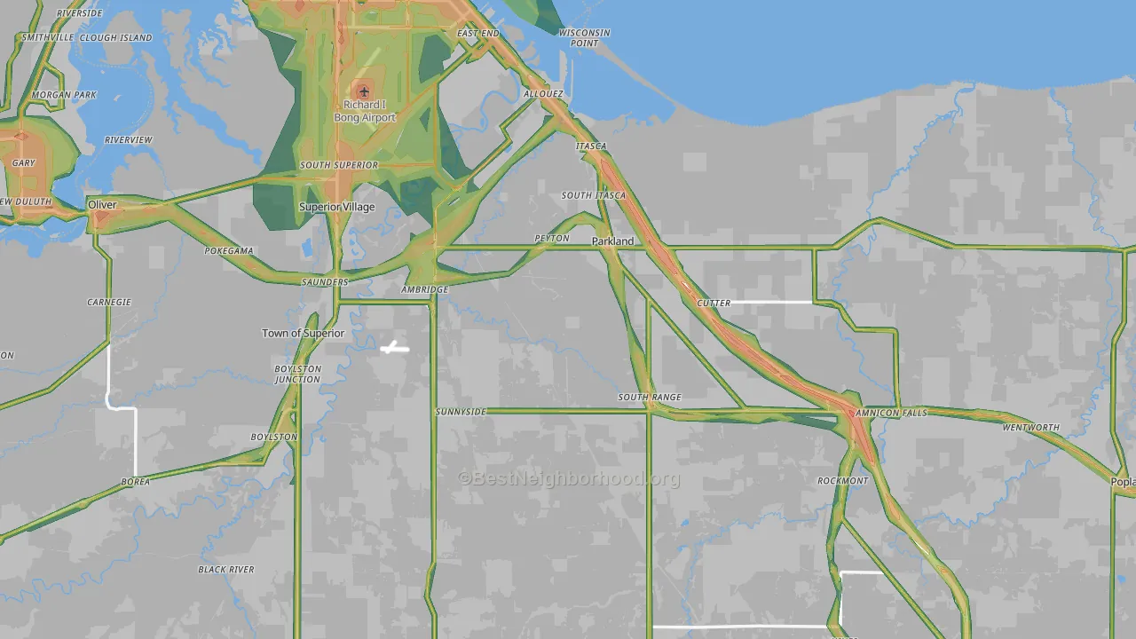 Douglas County, WI Map of Noise Levels in Douglas County