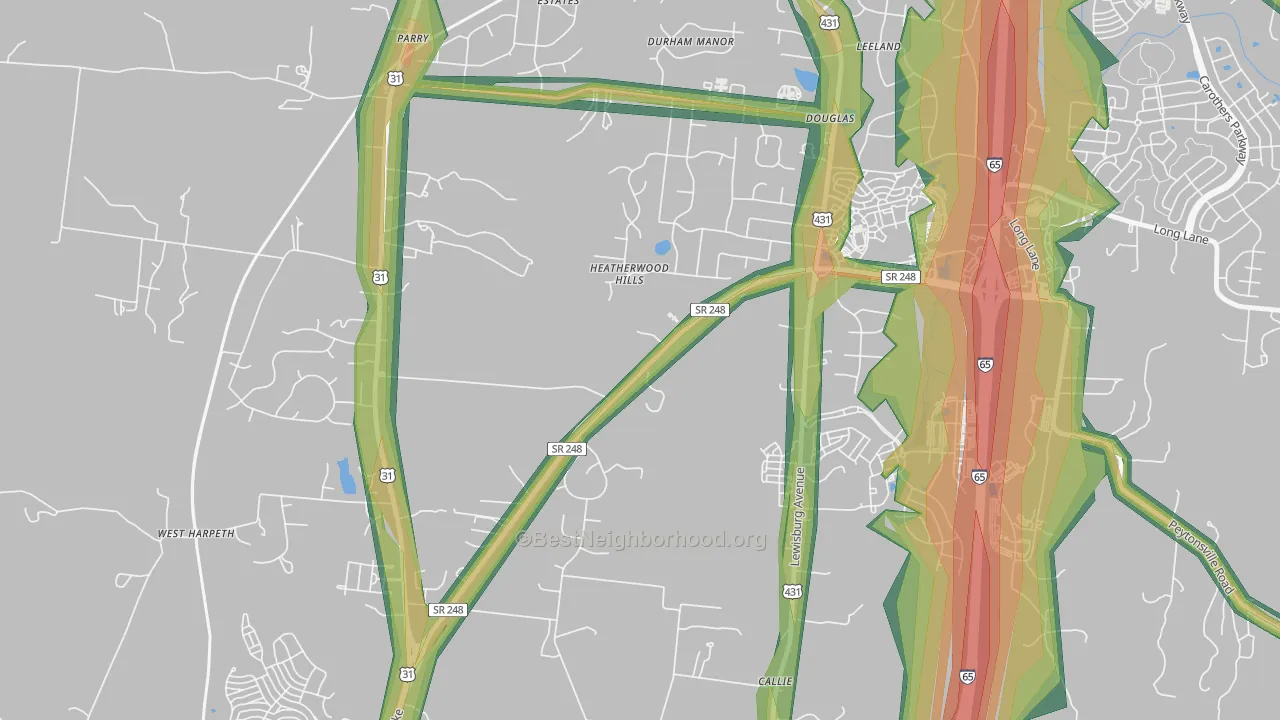 Douglas, TN Map of Noise Levels in Douglas