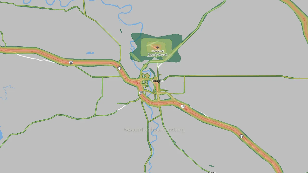 Douglas, WY Map of Noise Levels in Douglas