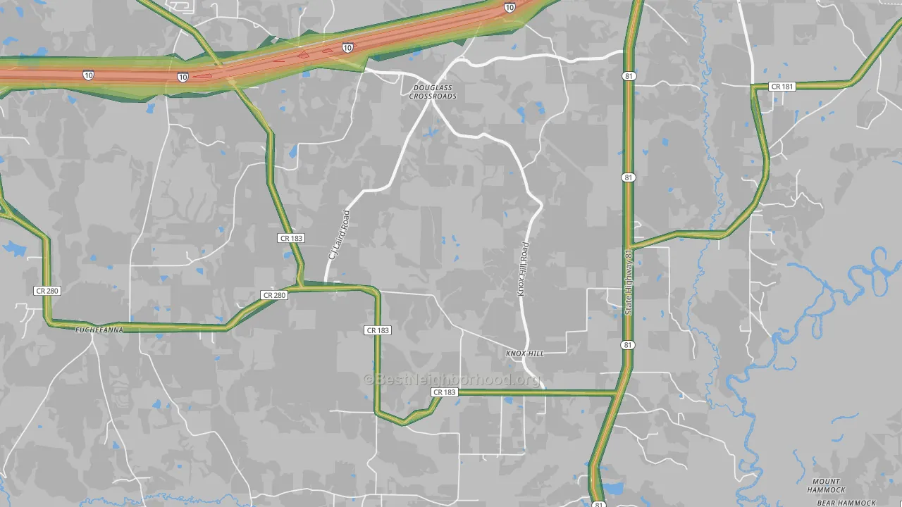 Douglass Crossroads, FL Map of Noise Levels in Douglass Crossroads