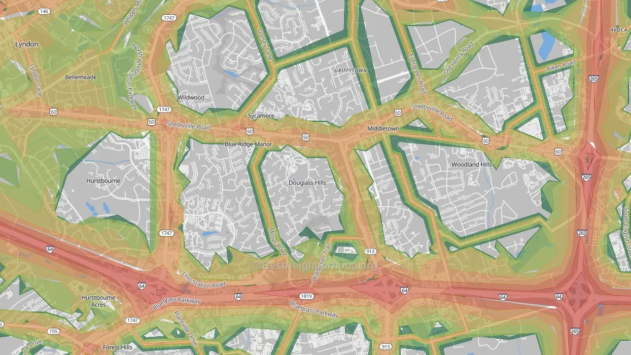 Douglass Hills, KY Map of Noise Levels in Douglass Hills