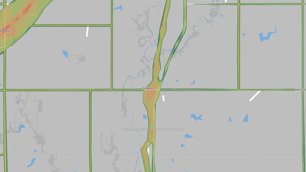 Douglass, KS Map of Noise Levels in Douglass