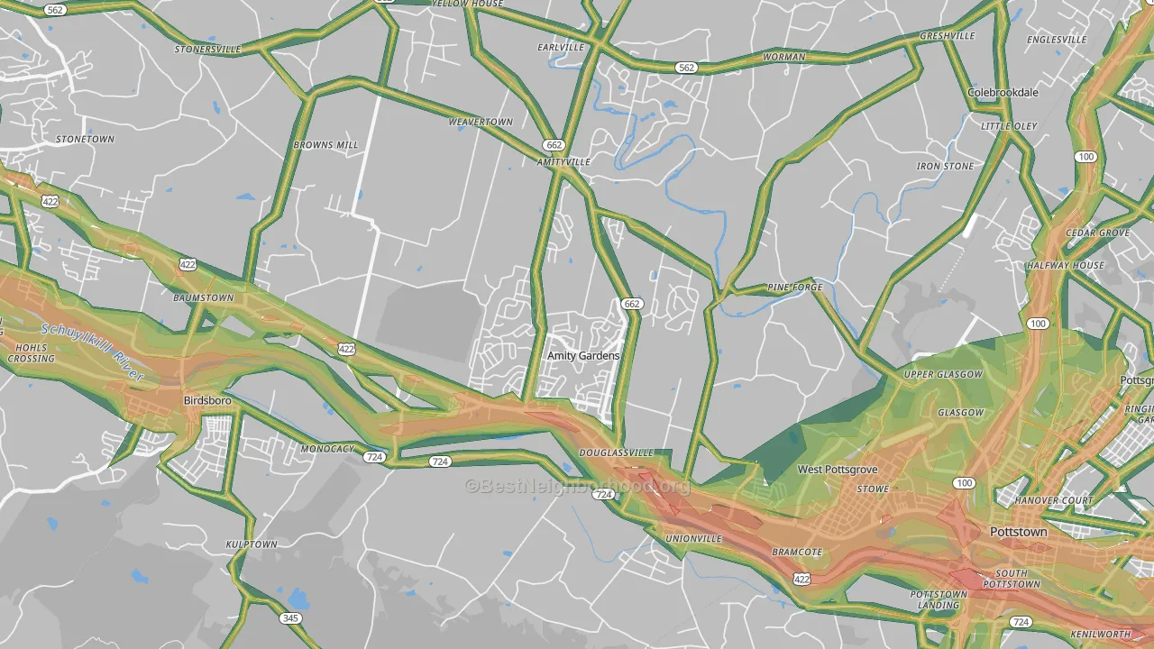 Douglassville, PA Map of Noise Levels in Douglassville