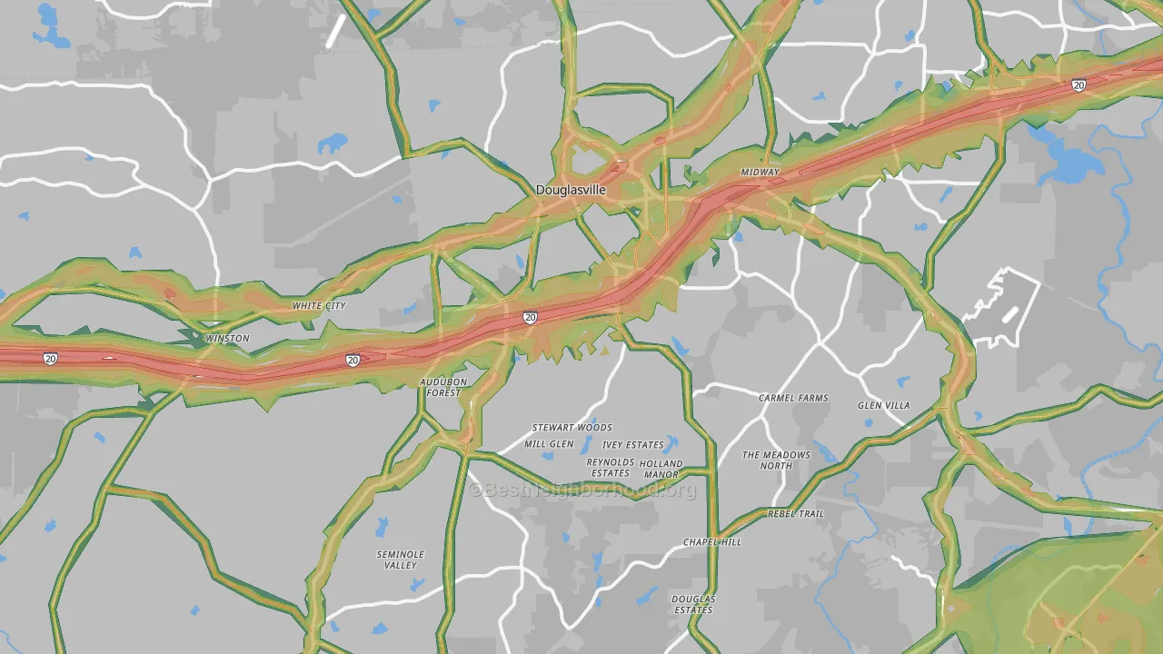 Douglasville, GA Map of Noise Levels in Douglasville