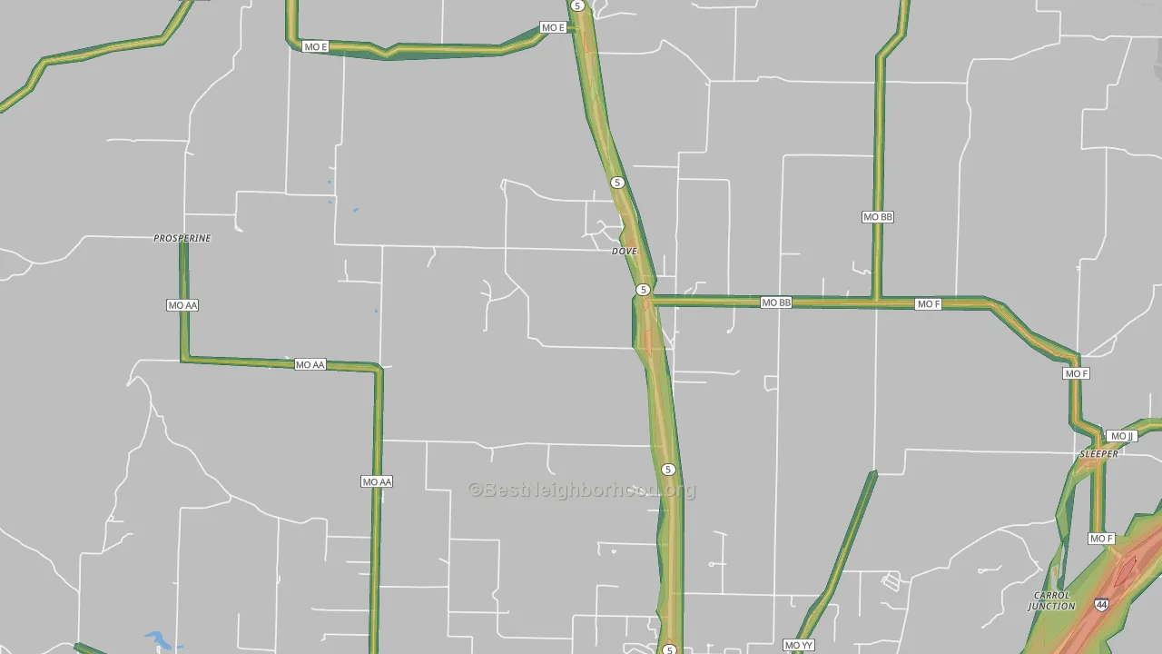 Dove, MO Map of Noise Levels in Dove