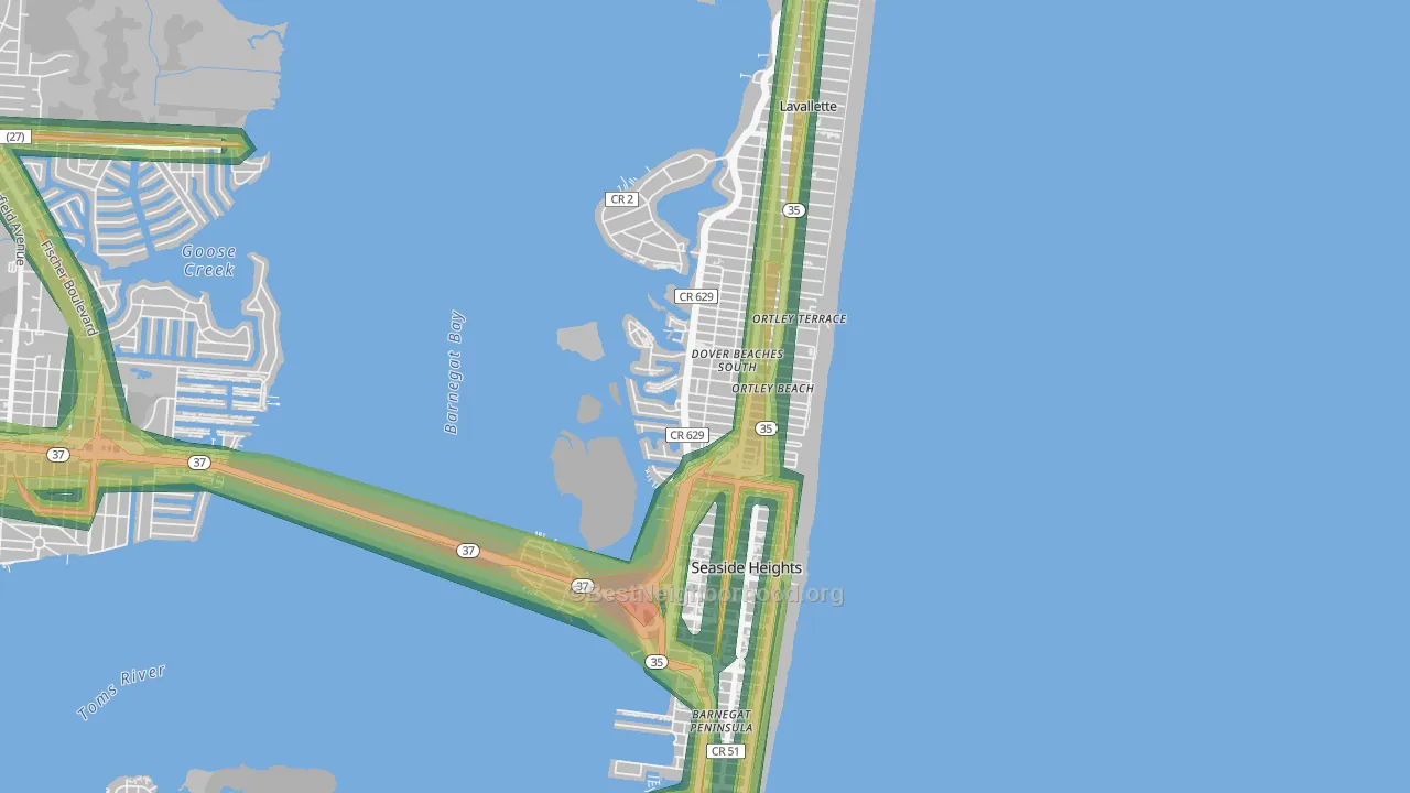 Dover Beaches South, NJ Map of Noise Levels in Dover Beaches South