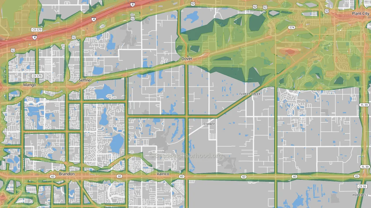 Dover, FL Map of Noise Levels in Dover