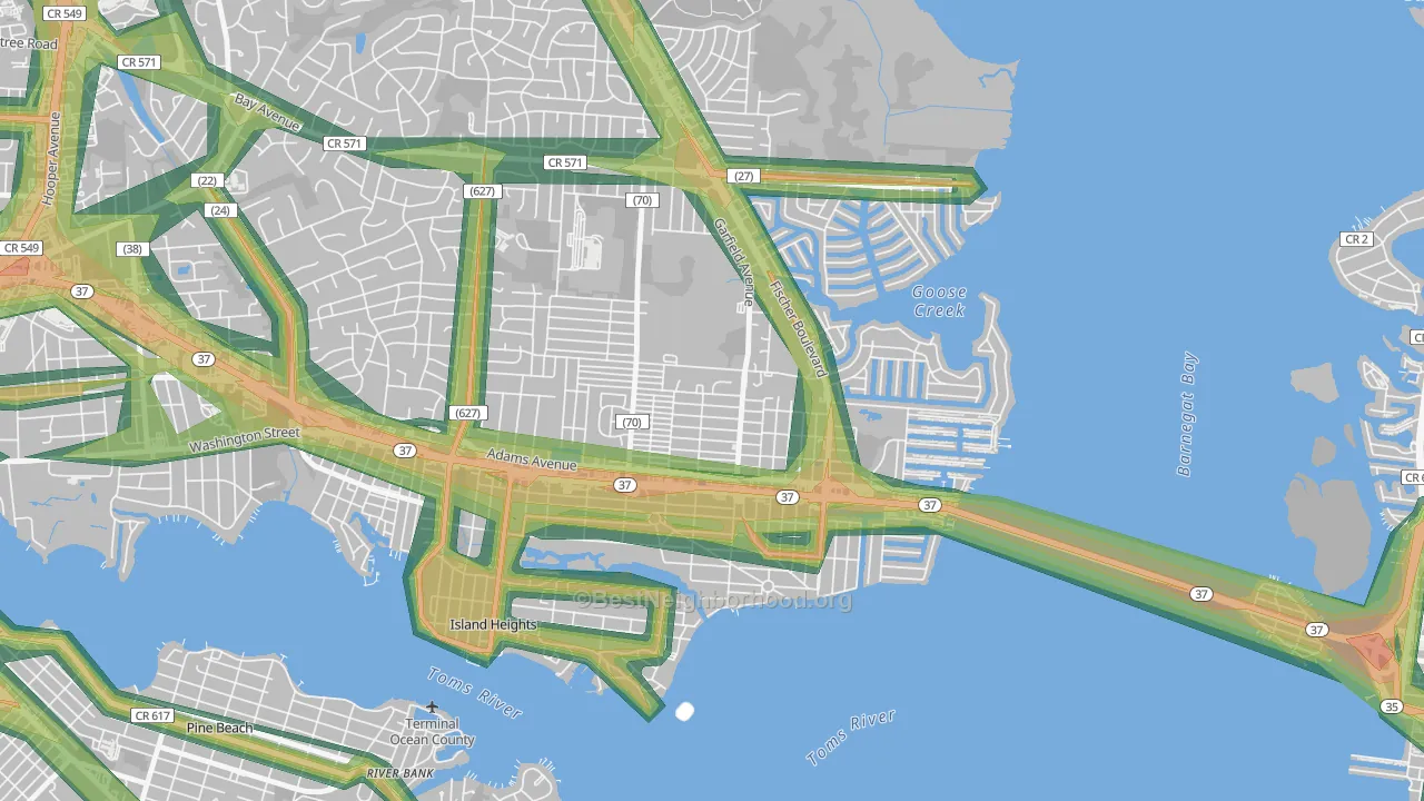 Dover Heights, Toms River, NJ Map of Noise Levels in Dover Heights