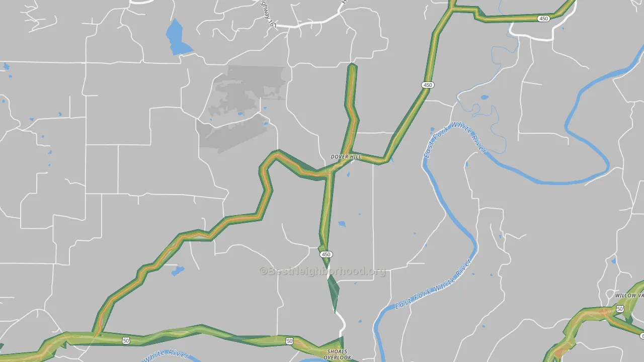 Dover Hill, IN Map of Noise Levels in Dover Hill
