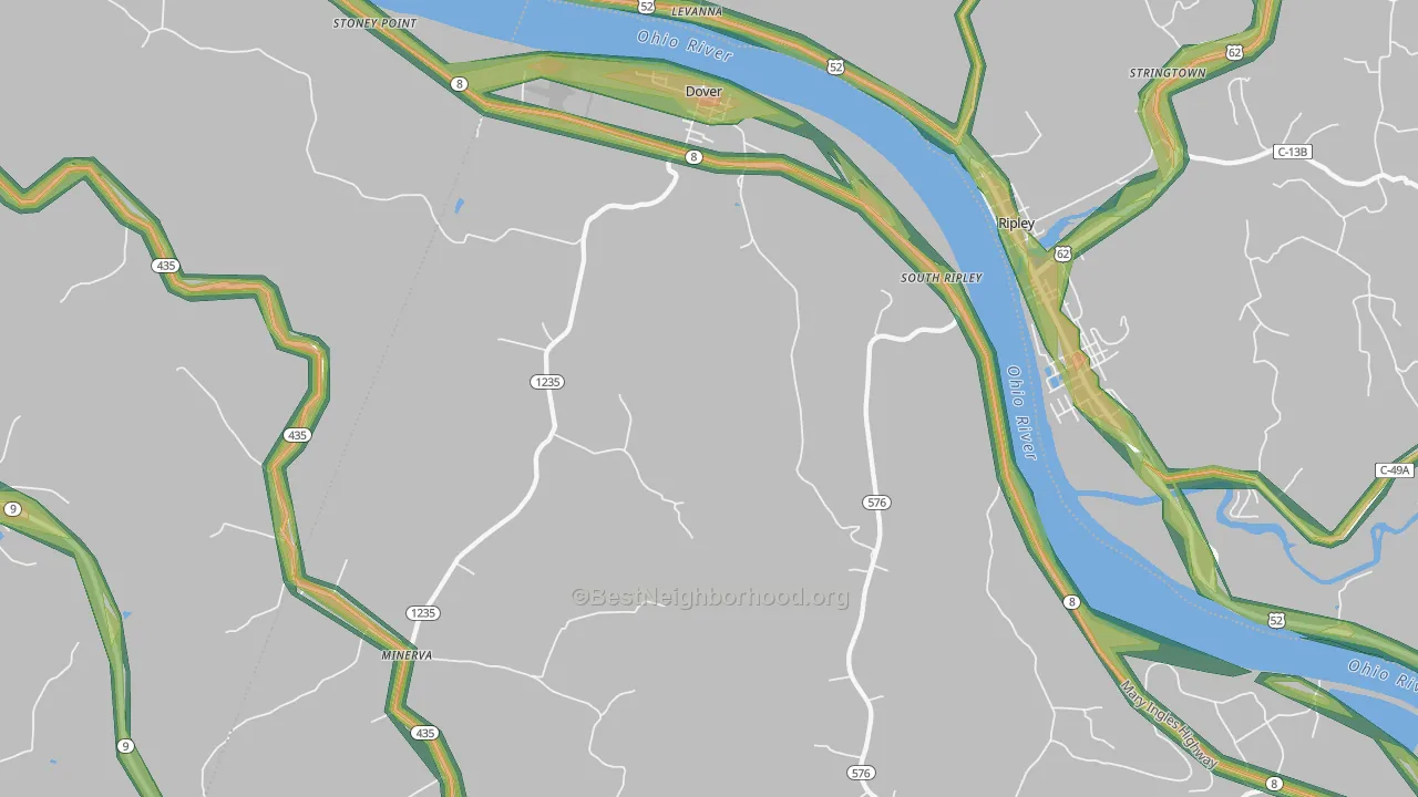 Dover, KY Map of Noise Levels in Dover