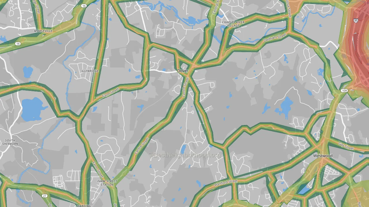 Dover, MA Map of Noise Levels in Dover