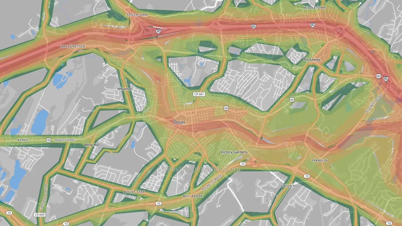 Dover, NJ Map of Noise Levels in Dover