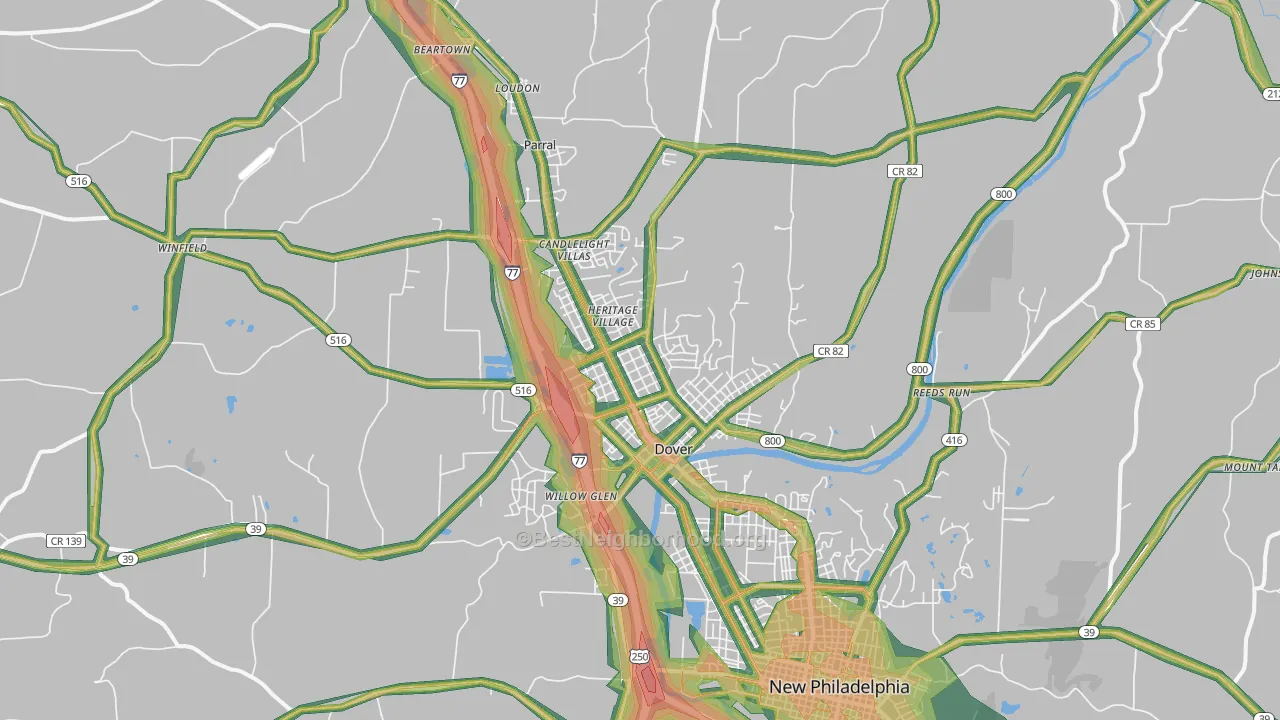 Dover, OH Map of Noise Levels in Dover