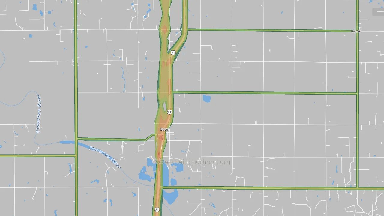 Dover, OK Map of Noise Levels in Dover