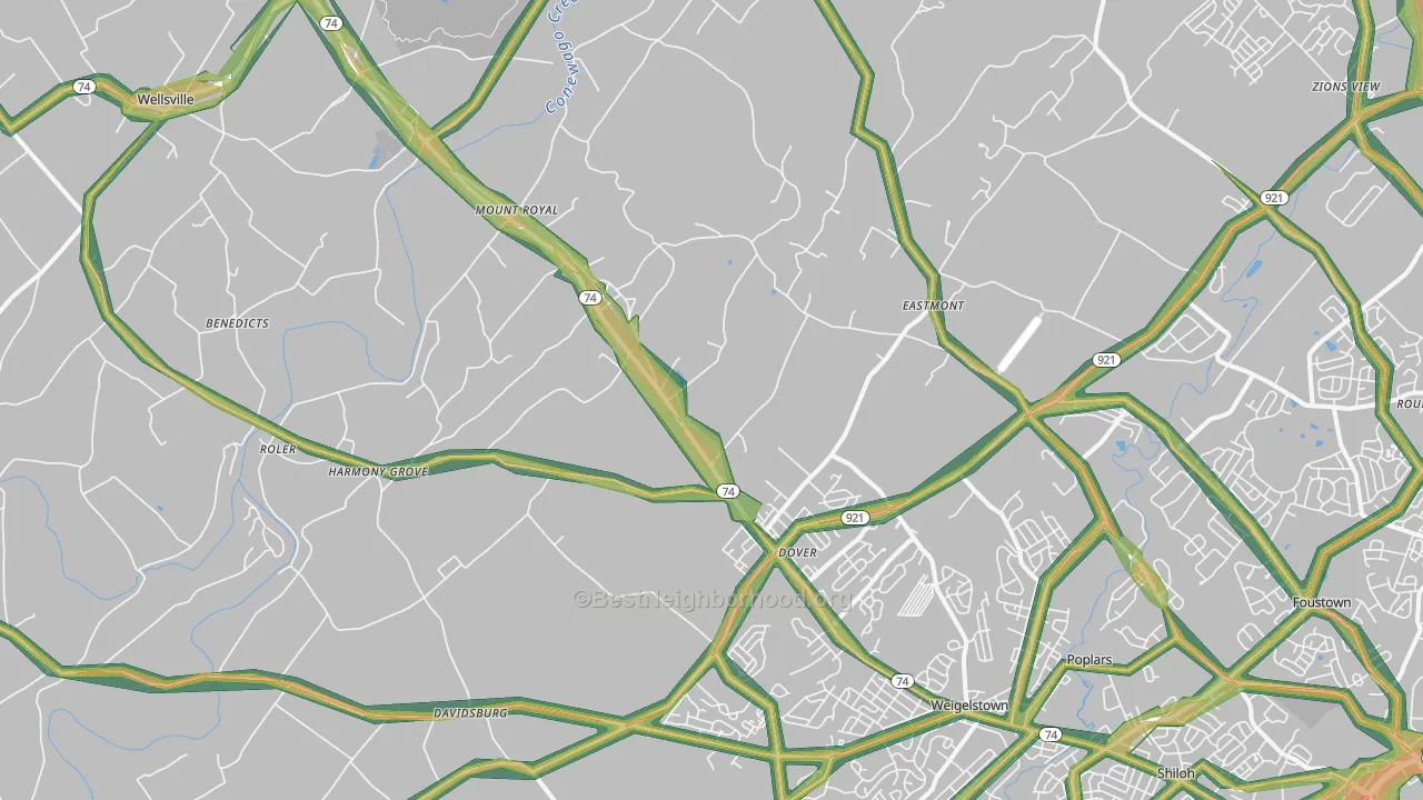 Dover, PA Map of Noise Levels in Dover