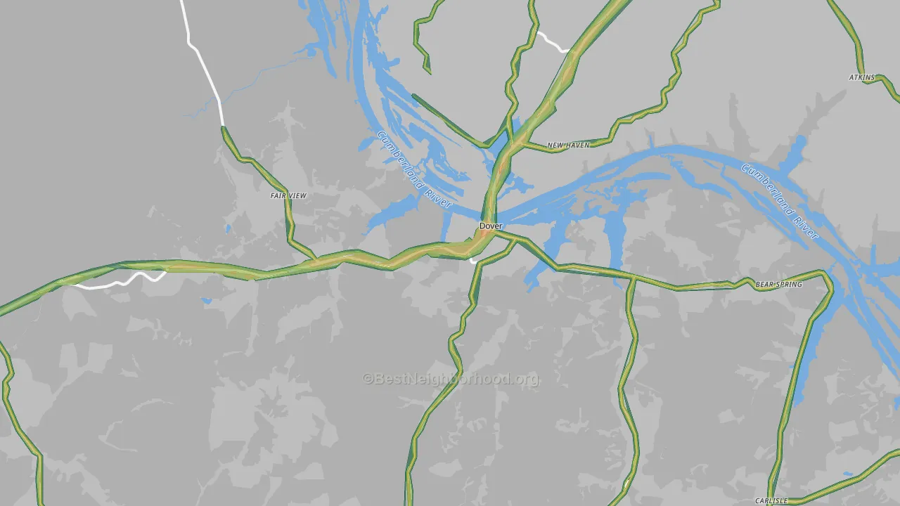 Dover, TN Map of Noise Levels in Dover