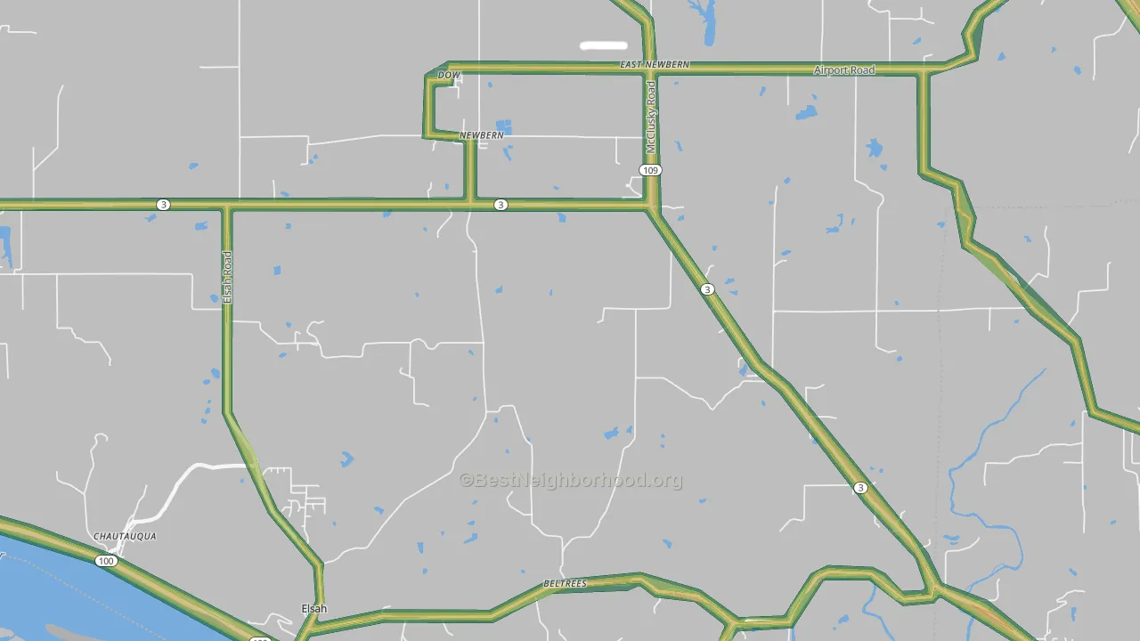 Dow, IL Map of Noise Levels in Dow