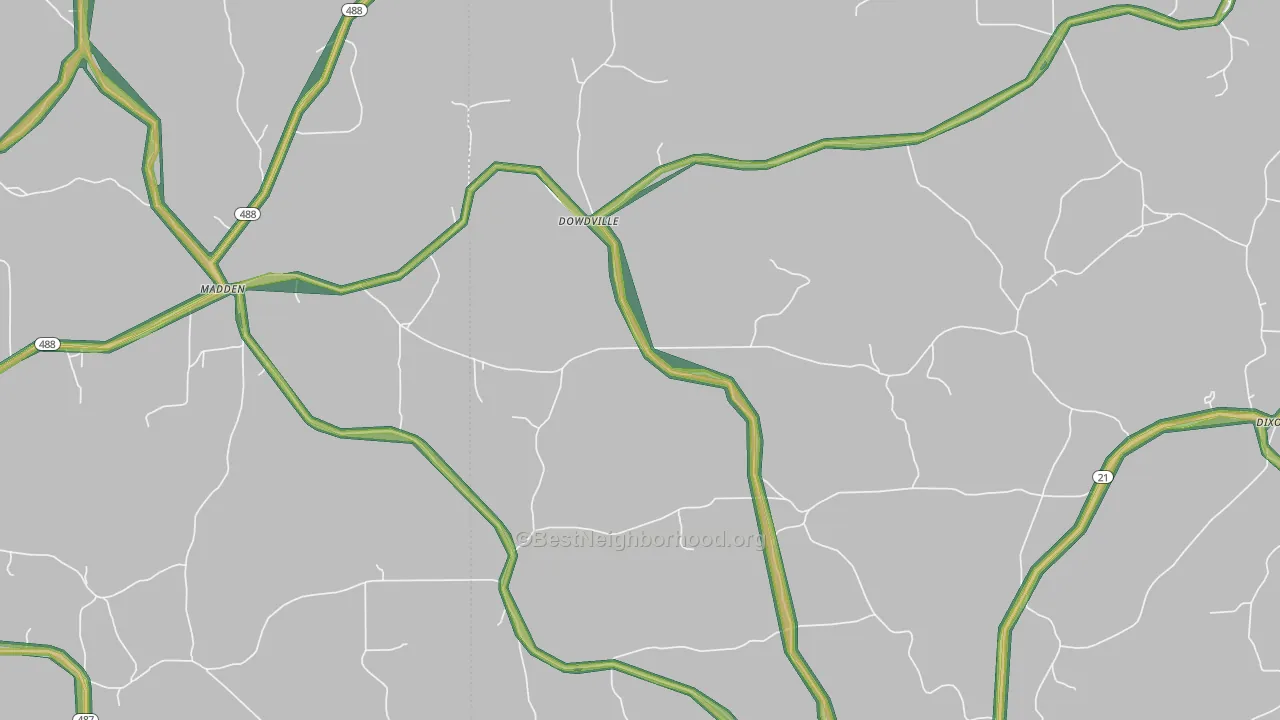 Dowdville, MS Map of Noise Levels in Dowdville