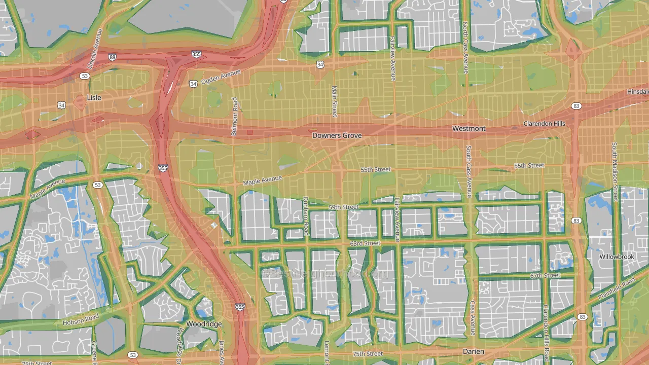Downers Grove, IL Map of Noise Levels in Downers Grove