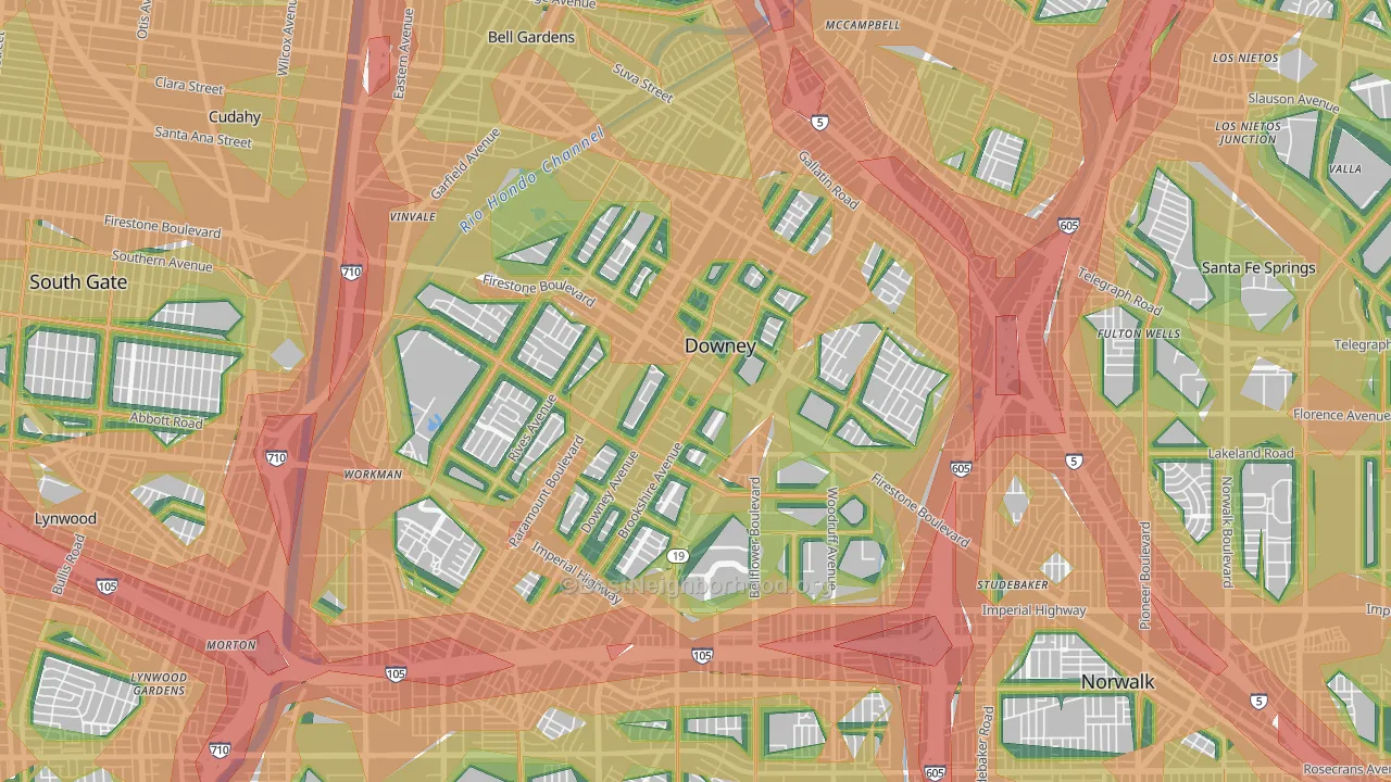 Downey, CA Map of Noise Levels in Downey