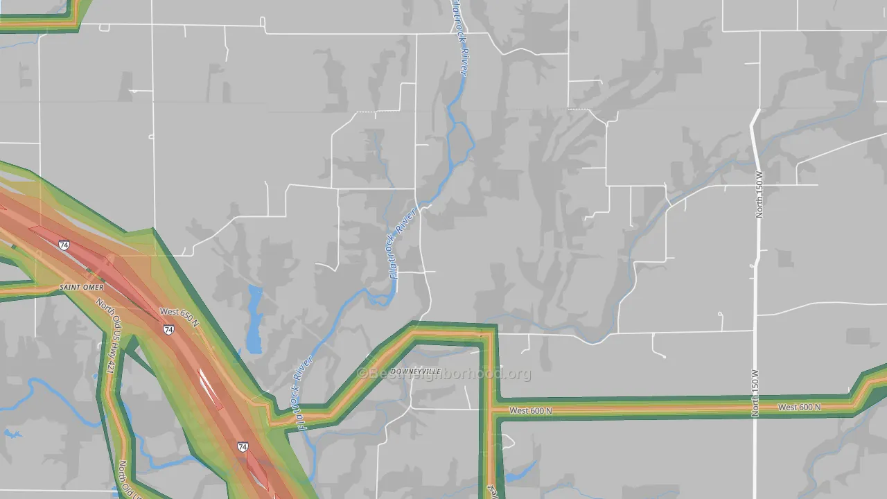 Downeyville, IN Map of Noise Levels in Downeyville