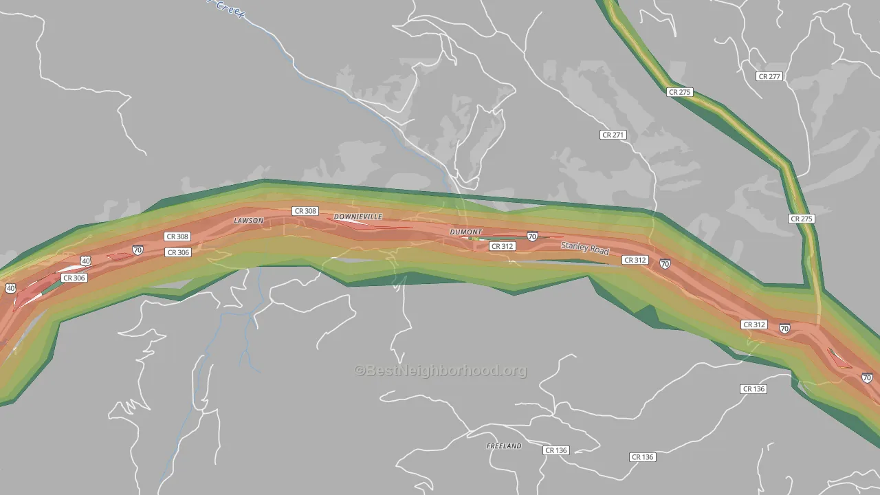 Downieville-Lawson-Dumont, CO Map of Noise Levels in Downieville-Lawson-Dumont