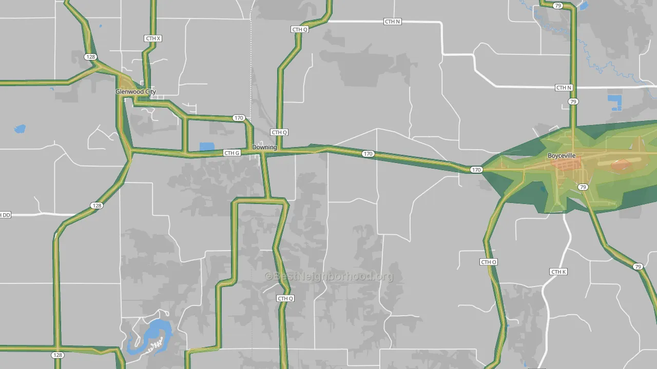 Downing, WI Map of Noise Levels in Downing