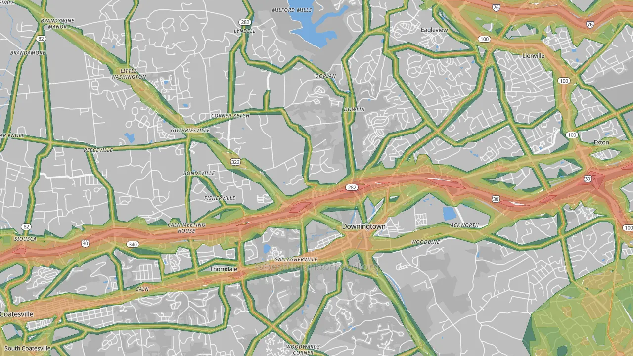 Downingtown, PA Map of Noise Levels in Downingtown