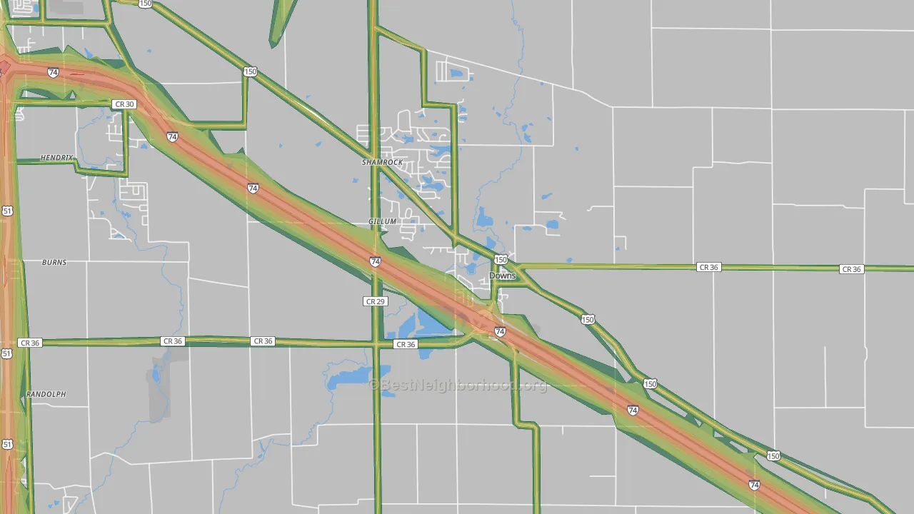 Downs, IL Map of Noise Levels in Downs