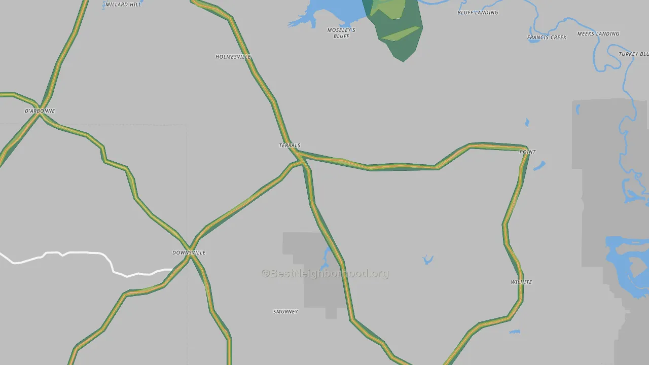 Downsville, LA Map of Noise Levels in Downsville