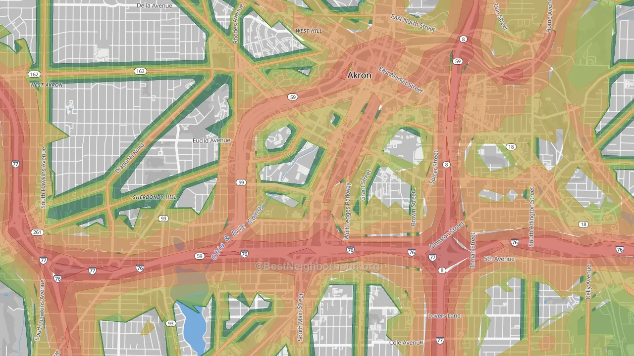 Downtown Akron, Akron, OH Map of Noise Levels in Downtown Akron