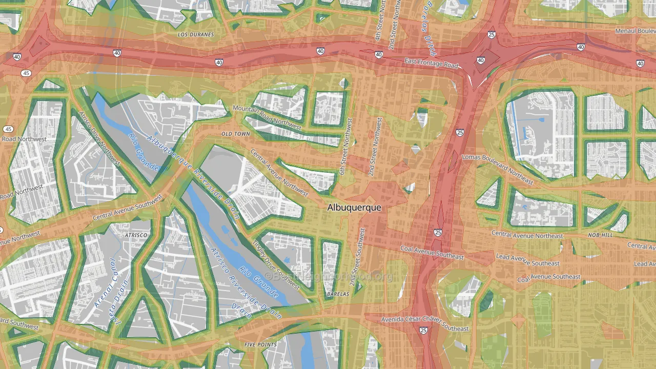Downtown, Albuquerque, NM Map of Noise Levels in Downtown