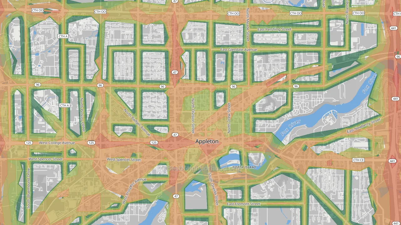 Downtown Appleton, Appleton, WI Map of Noise Levels in Downtown Appleton