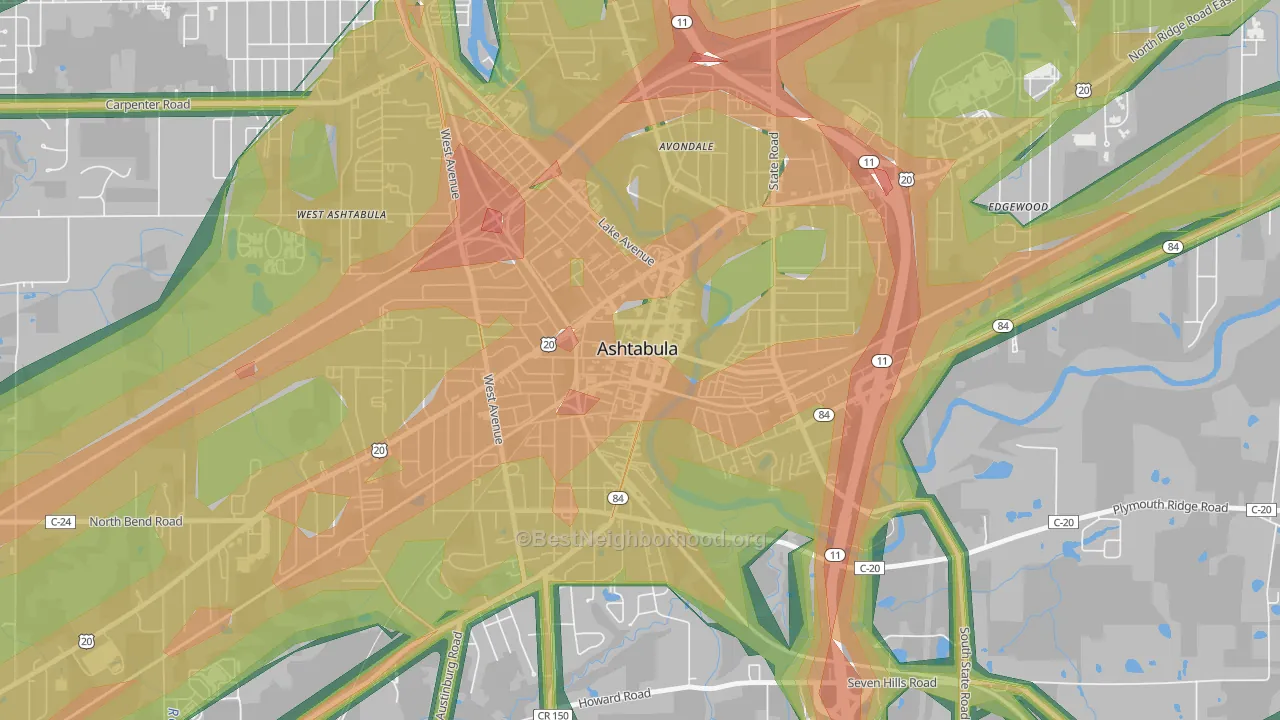 Downtown Ashtabula, Ashtabula, OH Map of Noise Levels in Downtown Ashtabula