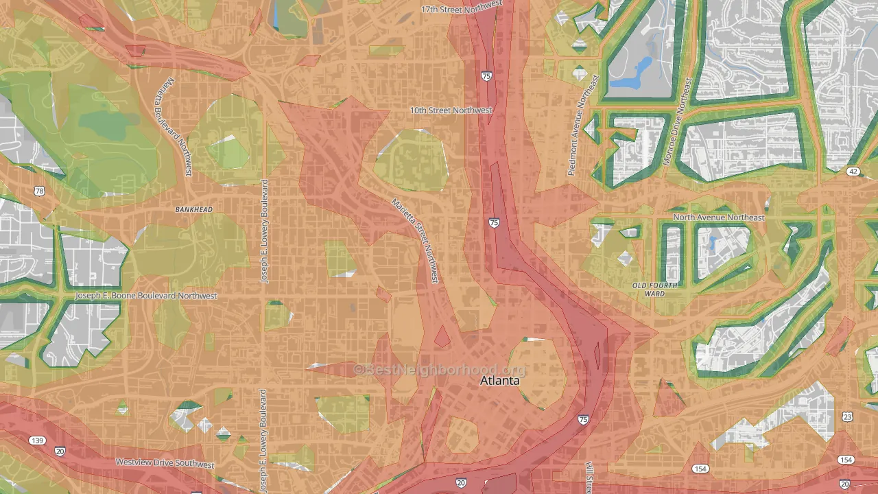 Downtown, Atlanta, GA Map of Noise Levels in Downtown