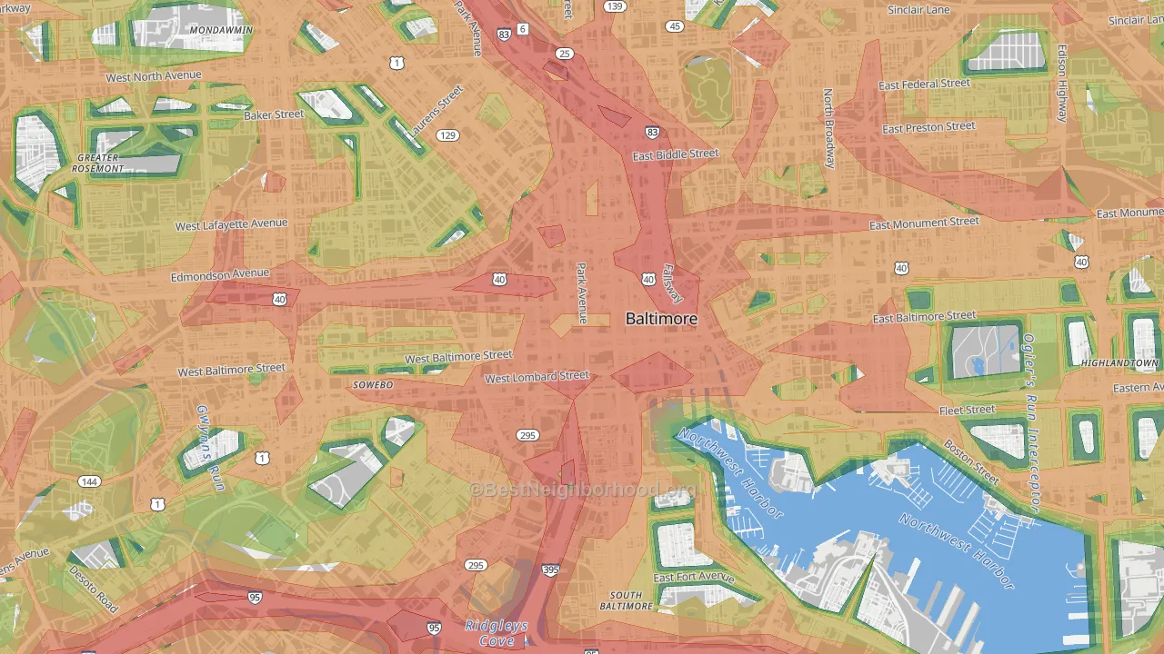 Downtown, Baltimore, MD Map of Noise Levels in Downtown