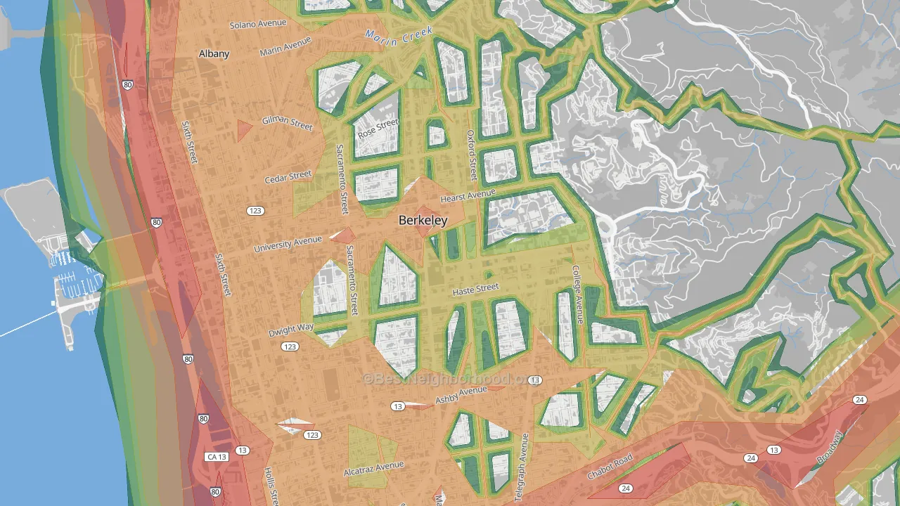 Downtown Berkeley, Berkeley, CA Map of Noise Levels in Downtown Berkeley