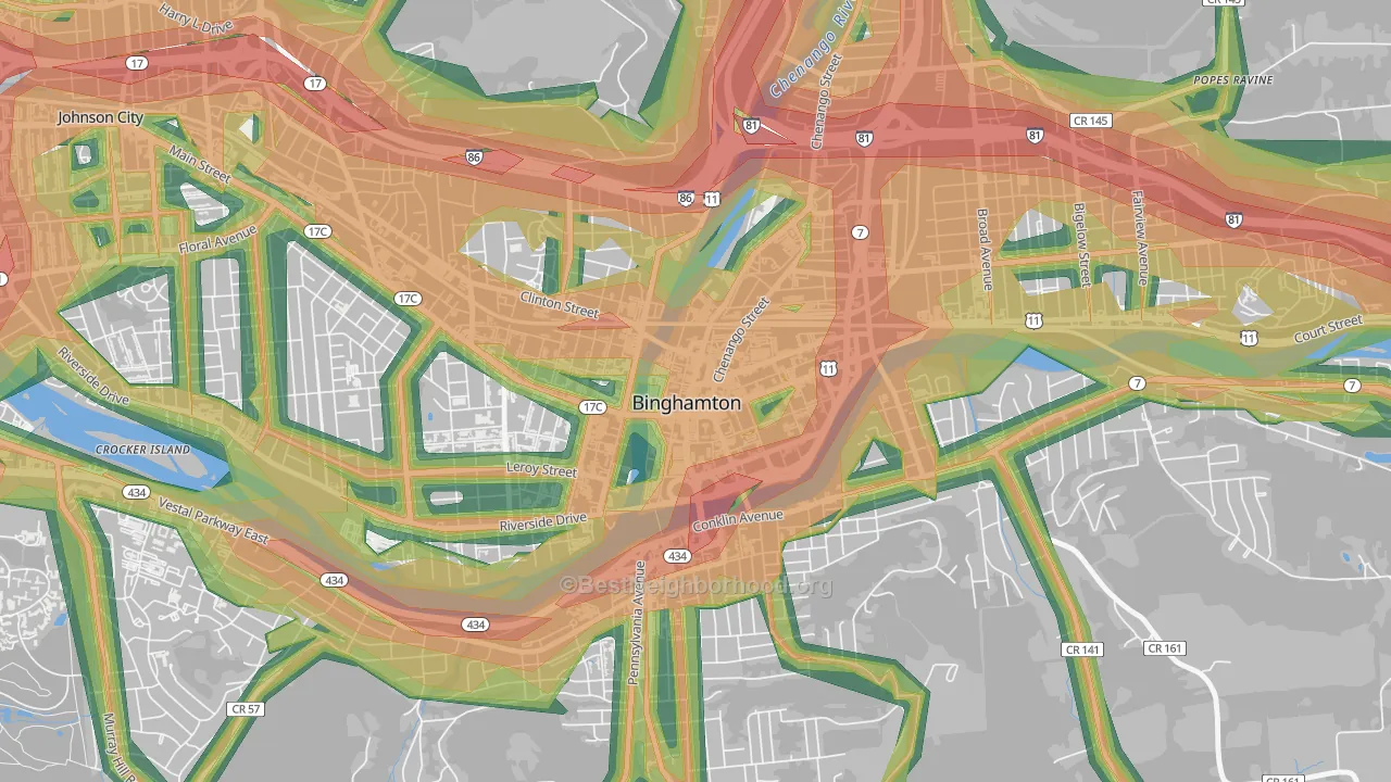Downtown Binghamton, Binghamton, NY Map of Noise Levels in Downtown Binghamton