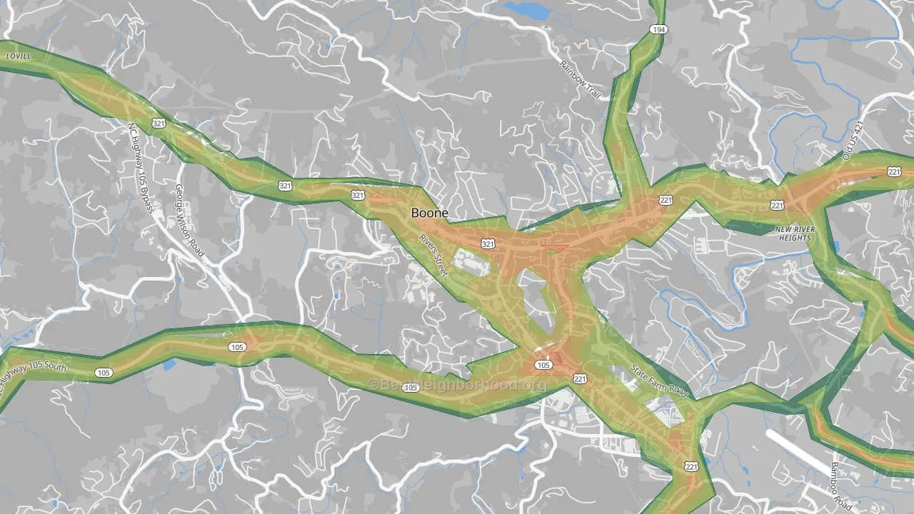 Downtown Boone, Boone, NC Map of Noise Levels in Downtown Boone