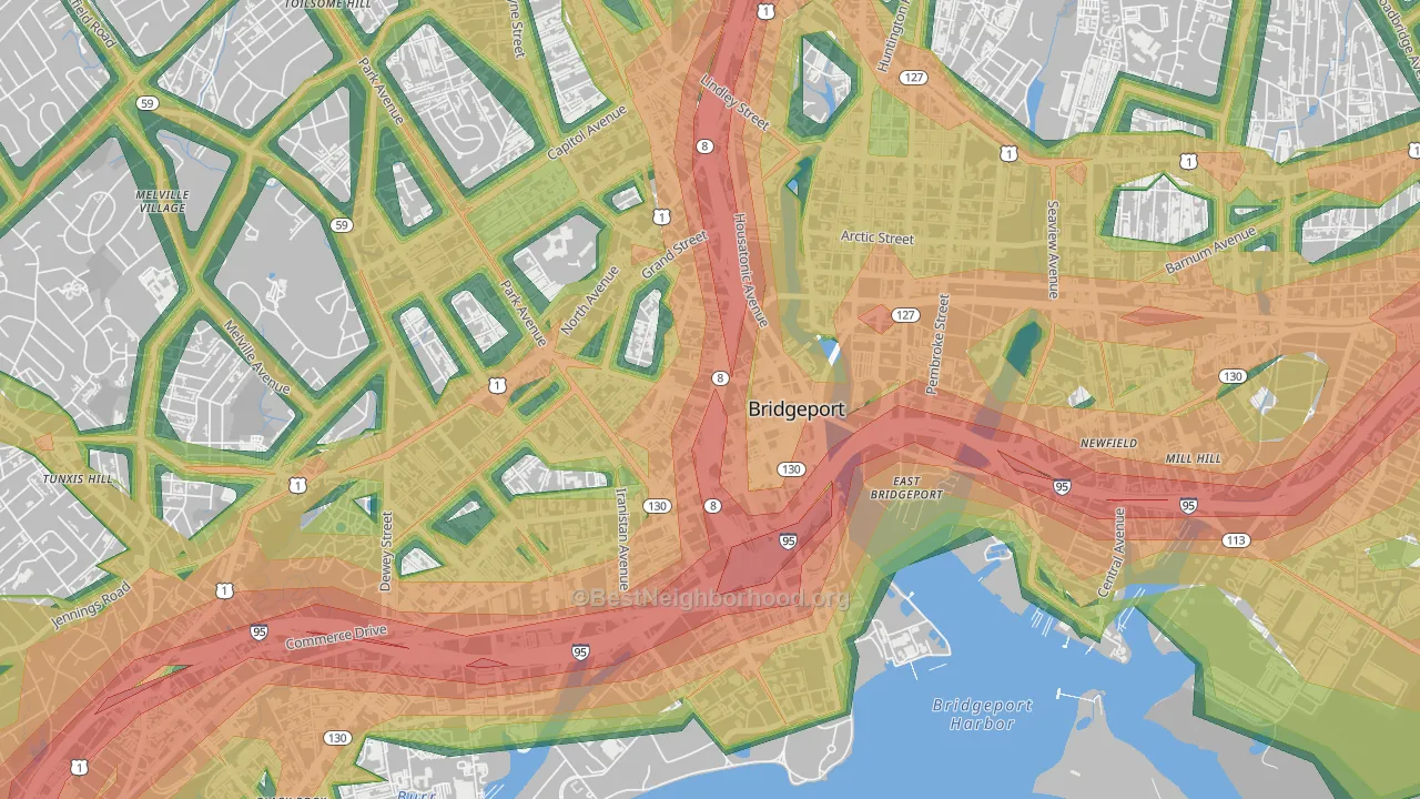 Downtown Bridgeport, Bridgeport, CT Map of Noise Levels in Downtown Bridgeport