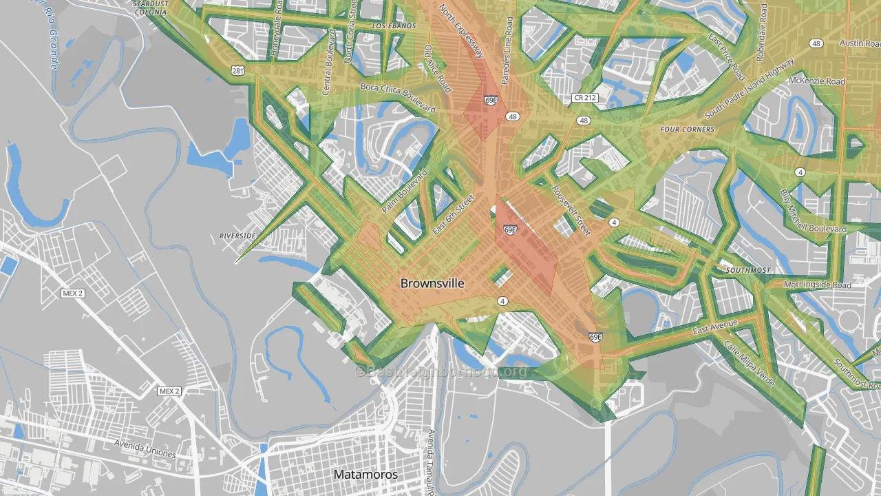 Downtown Brownsville, Brownsville, TX Map of Noise Levels in Downtown Brownsville