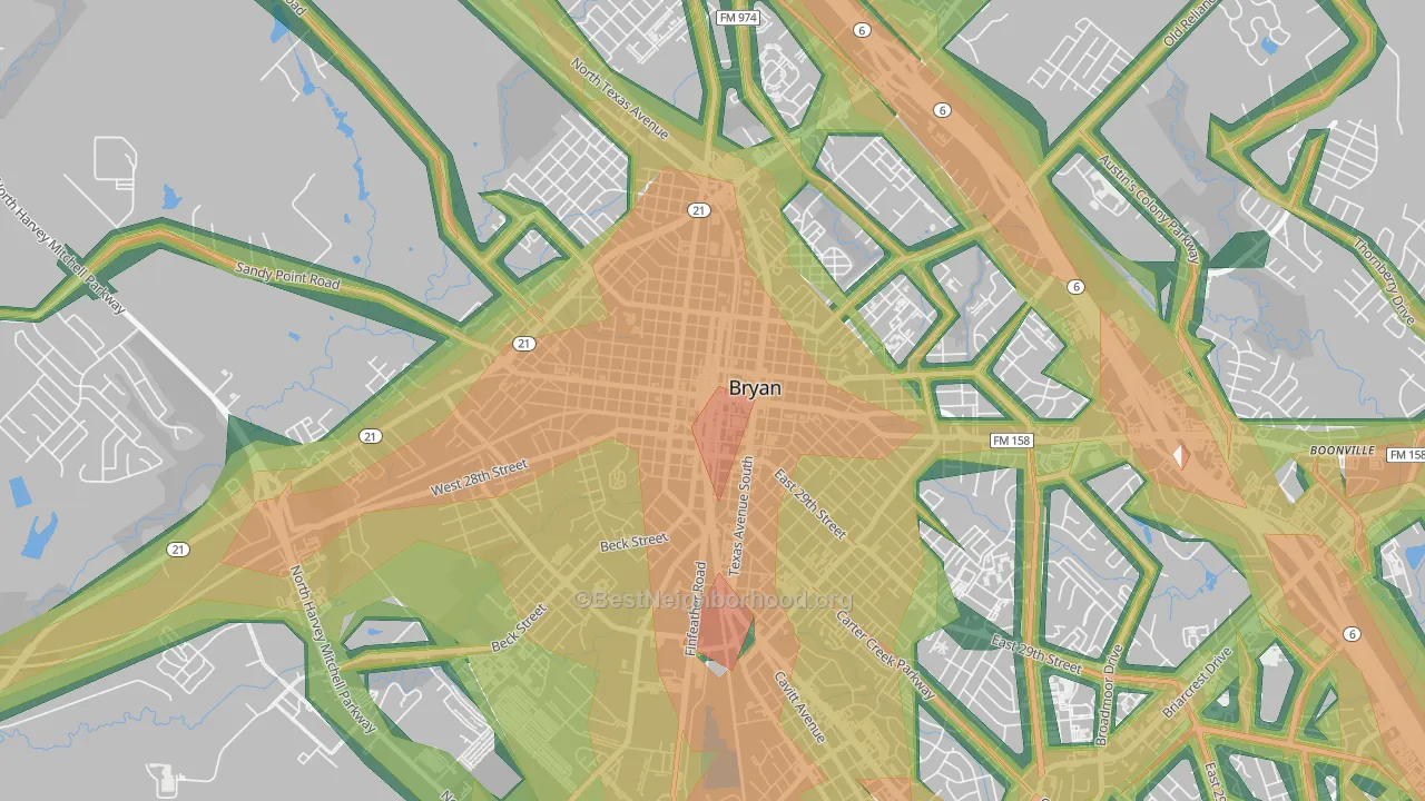 Downtown Bryan, Bryan, TX Map of Noise Levels in Downtown Bryan