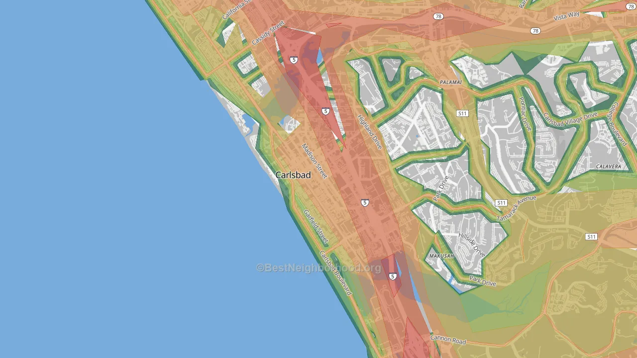 Downtown Carlsbad, Carlsbad, CA Map of Noise Levels in Downtown Carlsbad