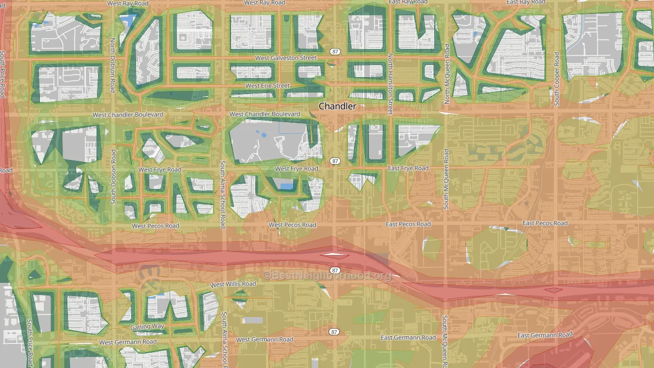 Downtown Chandler, Chandler, AZ Map of Noise Levels in Downtown Chandler